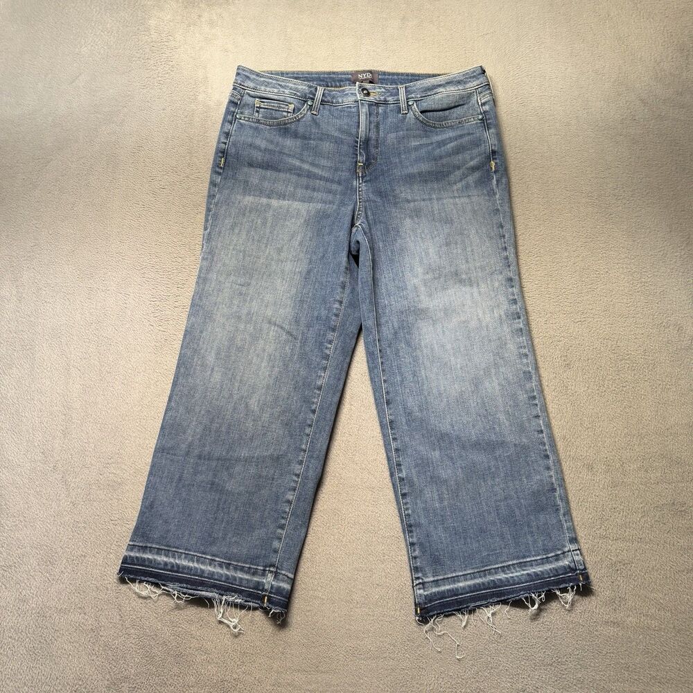 NYDJ Womens Size 10 Lift Tuck Jeans Cropped Wide Leg Frayed Hem Stretch Denim
